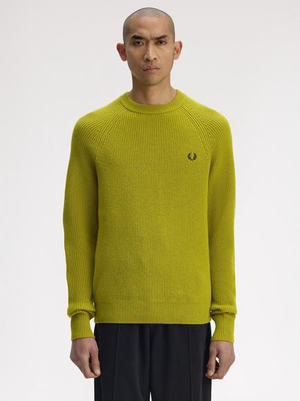 Fred Perry Crew Neck Raglan Sleeve Wool Jumper, Tennis Bl Yellow, Tennis Bl Yellow