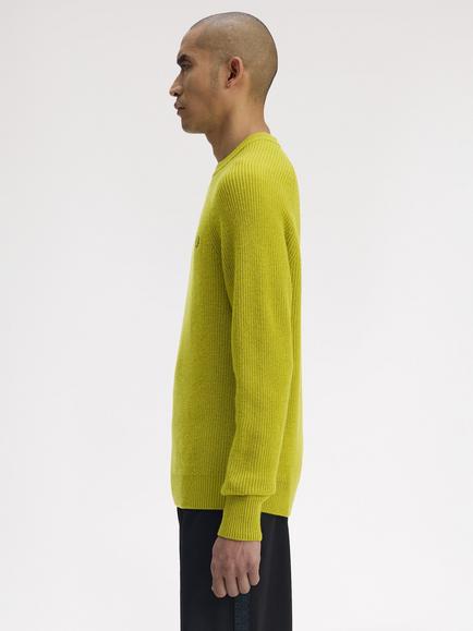 Fred Perry Crew Neck Raglan Sleeve Wool Jumper, Tennis Bl Yellow - view 2, Tennis Bl Yellow