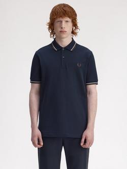 Fred Perry Twin Tipped Cotton Polo Shirt, Navy/Woat/Bntob, Navy/Woat/Bntob