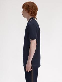 Fred Perry Twin Tipped Cotton Polo Shirt, Navy/Woat/Bntob - view 2, Navy/Woat/Bntob