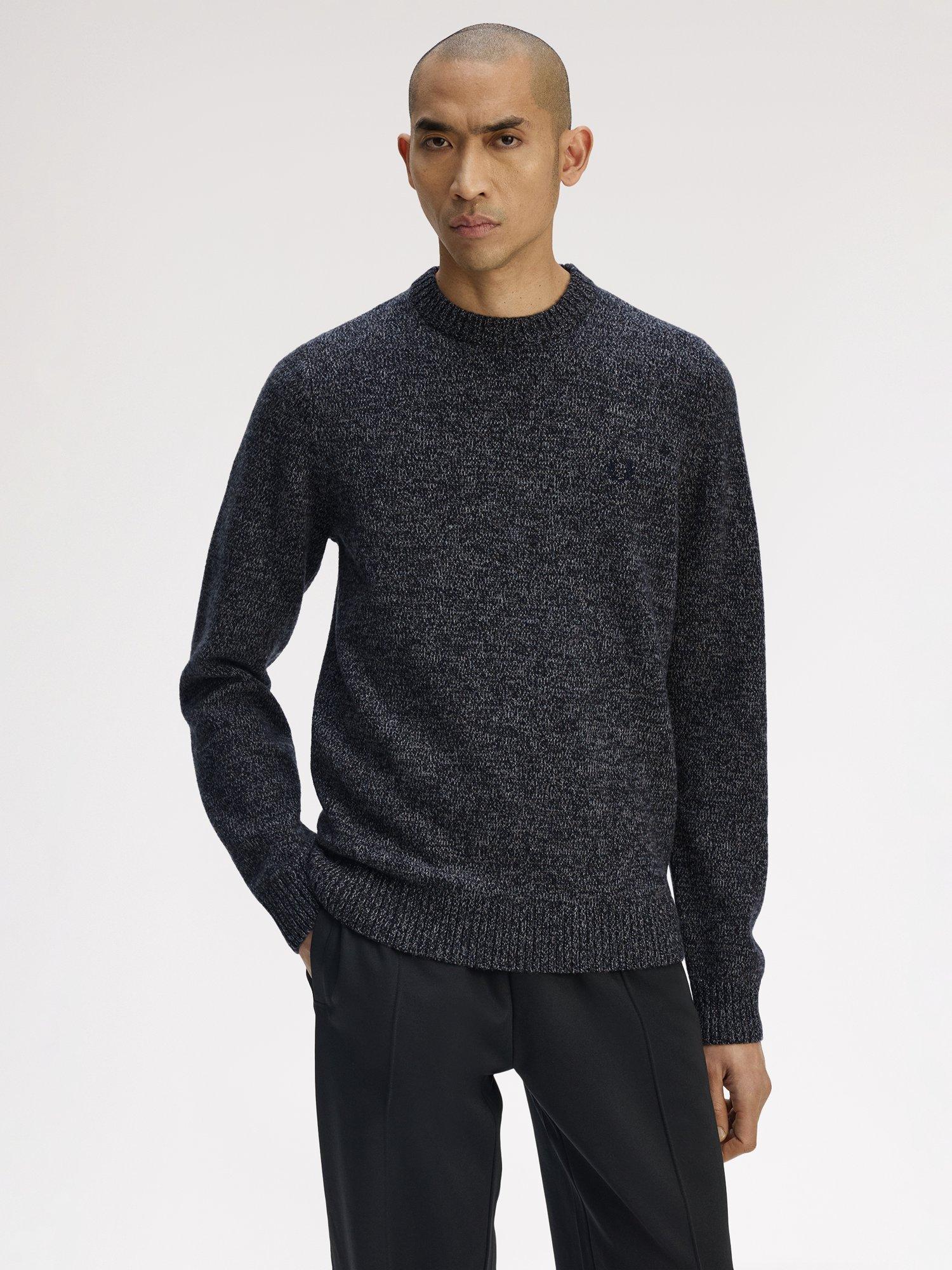 Product image 3 of 5, which shows Fred Perry Crew Neck Wool Blend Jumper, Navy/Woat/Bntob, S