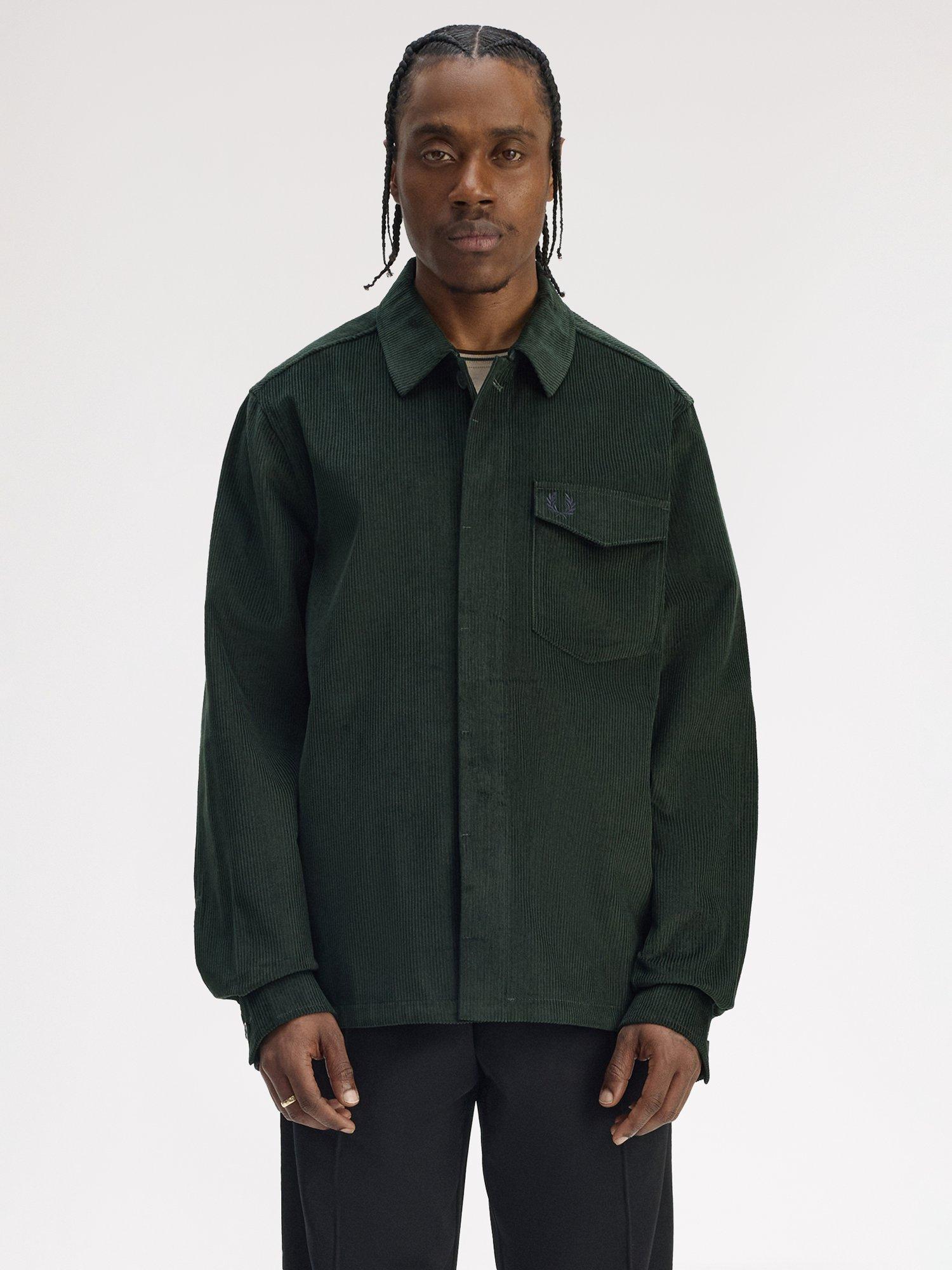 Product image 1 of 5, which shows Fred Perry Cotton Corduroy Overshirt, Court Green, S