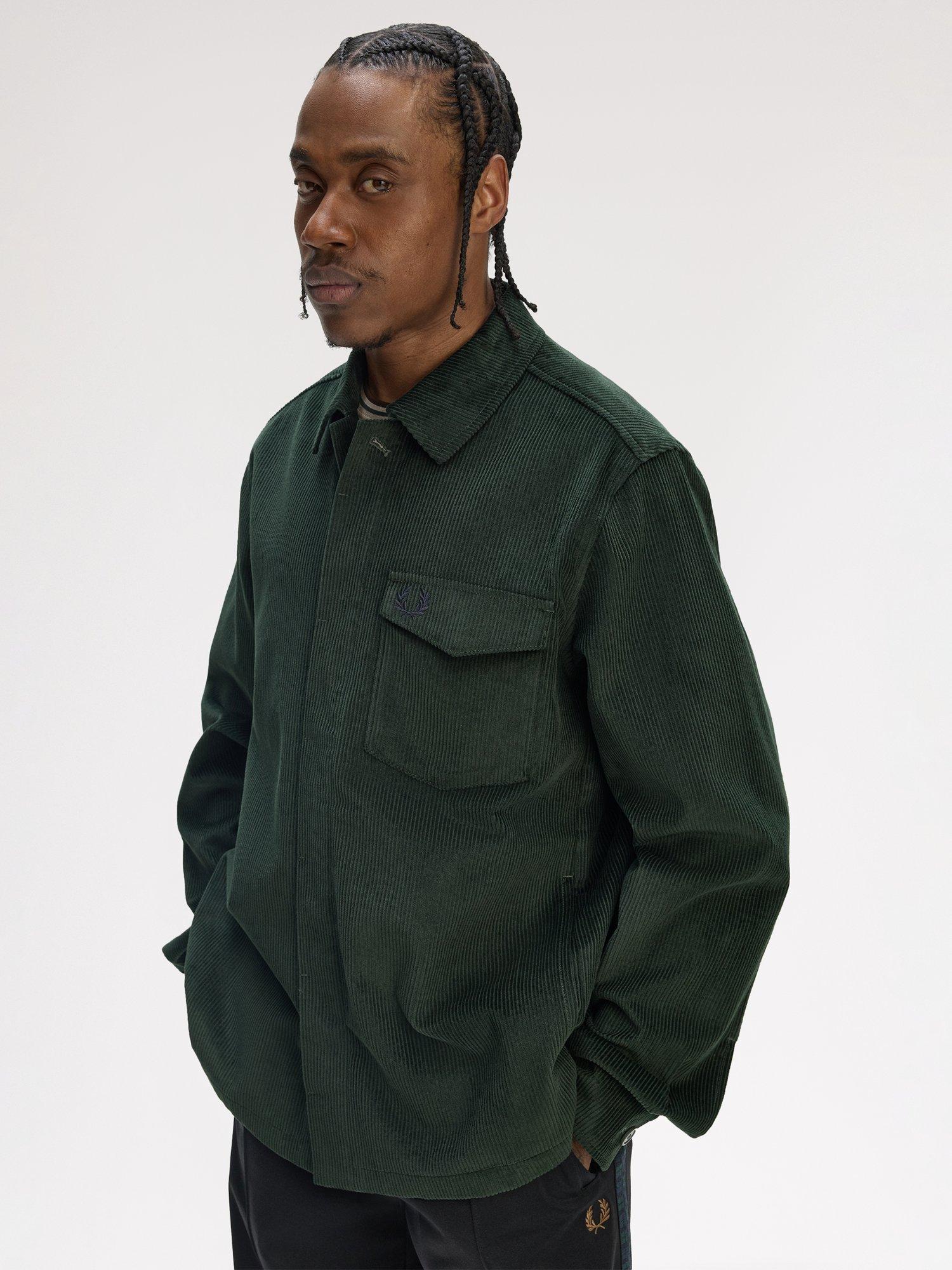 Product image 3 of 5, which shows Fred Perry Cotton Corduroy Overshirt, Court Green, S
