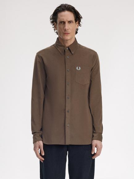 Fred Perry Needlecord Button Down Collar Cotton Shirt, Burnt Tobacco, Burnt Tobacco