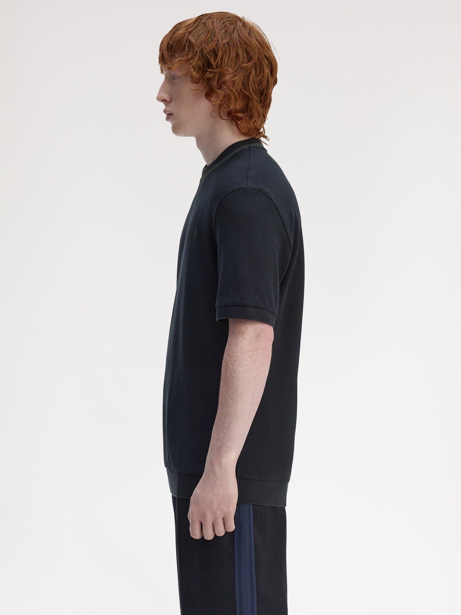 Product image 2 of 5, which shows Fred Perry Check Pique T-Shirt, Navy, S