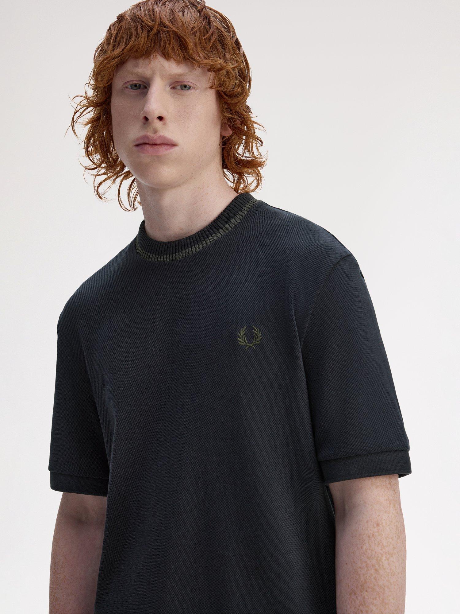 Product image 3 of 5, which shows Fred Perry Check Pique T-Shirt, Navy, S