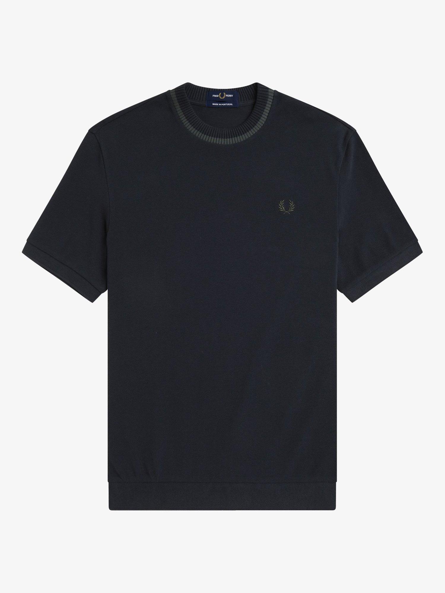 Product image 4 of 5, which shows Fred Perry Check Pique T-Shirt, Navy, S