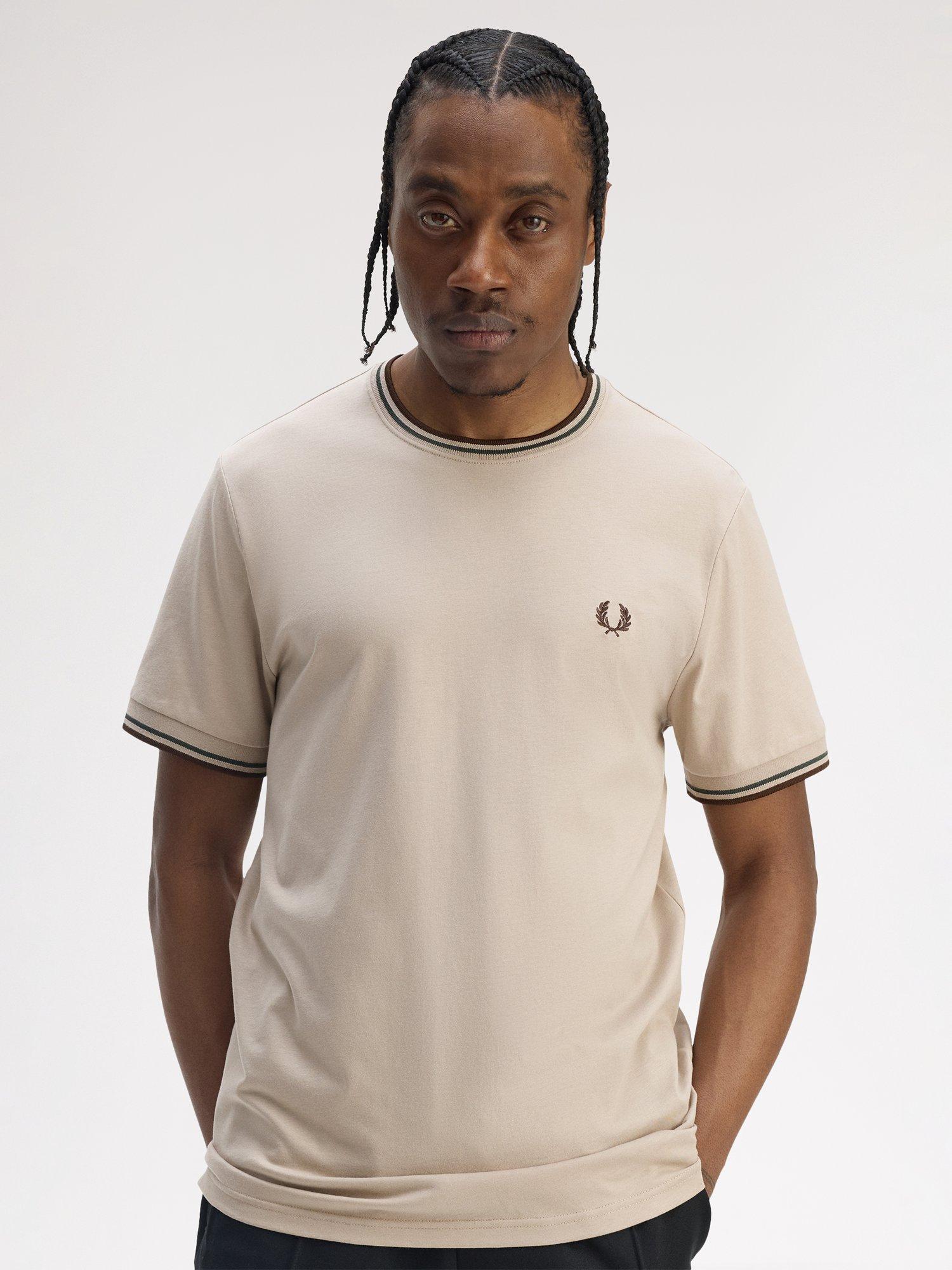Fred Perry Crew Neck Twin Tipped Cotton T-Shirt, Wrmot/Crtgr/Btob
