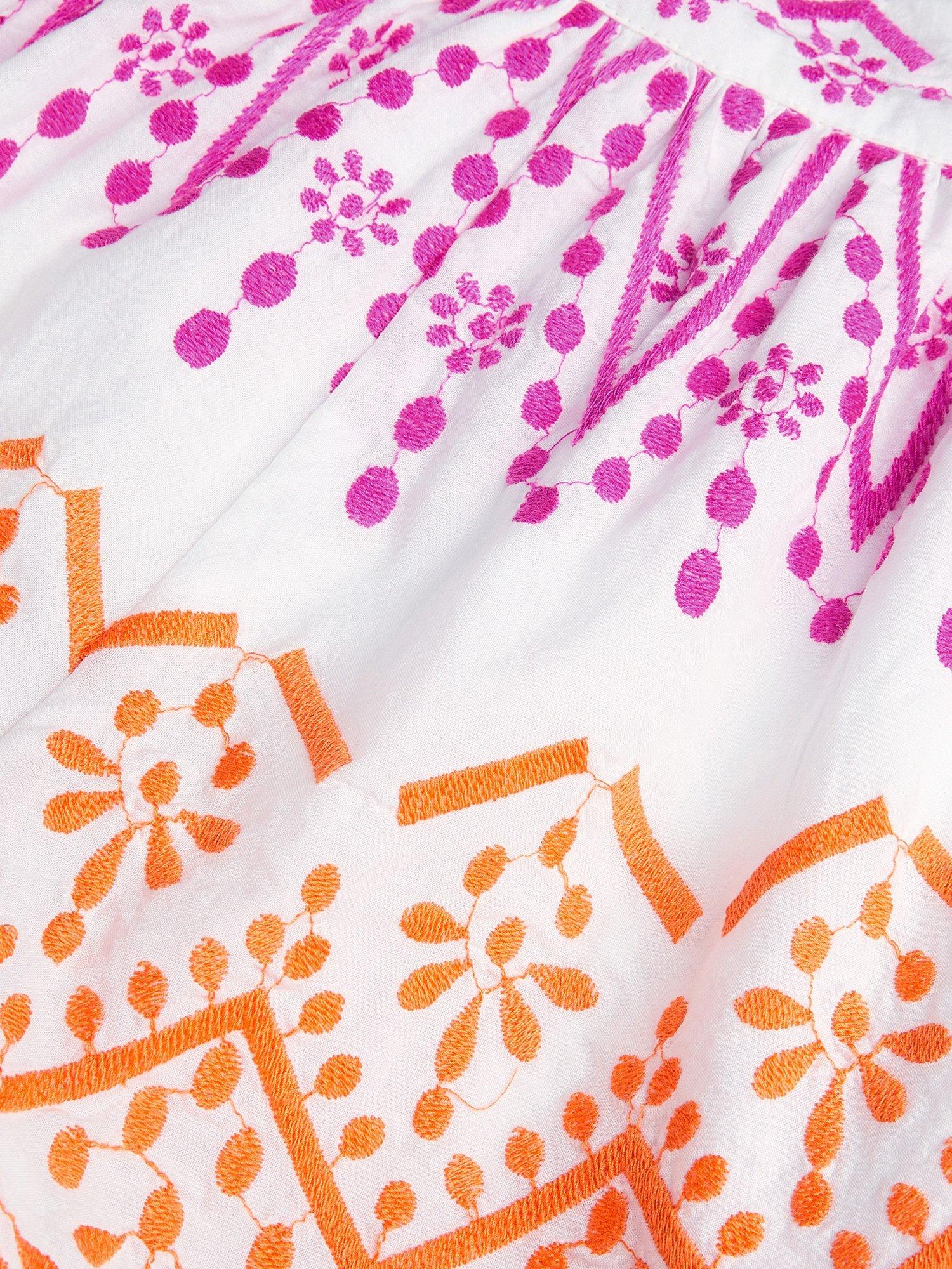 Product image 4 of 4, which shows Monsoon Kids' Cotton Embroidered Scalloped Hem Shorts, White, 5-6 years