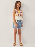 Monsoon Kids' Floral Denim Shorts, Blue