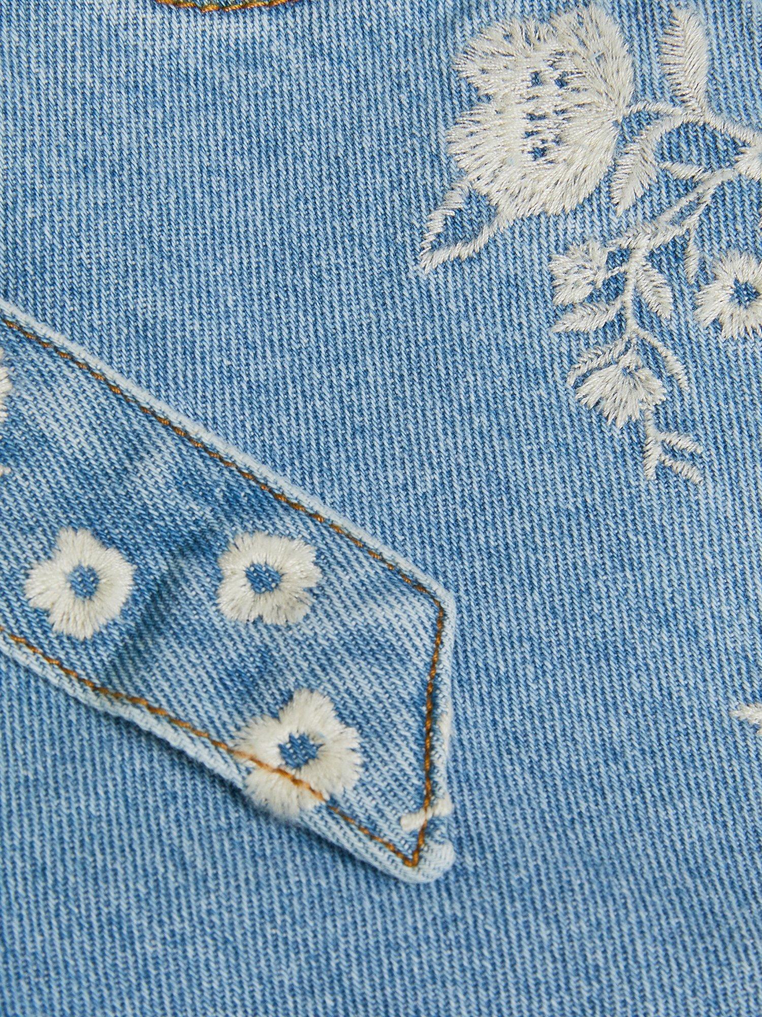 Product image 4 of 4, which shows Monsoon Kids' Floral Denim Shorts, Blue, 5 years