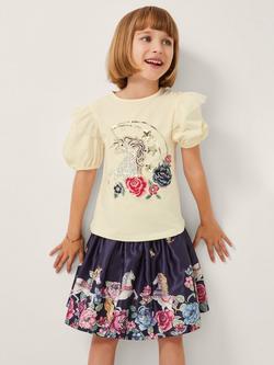 Monsoon Kids' Satin Floral Horse Skirt, Navy, Navy