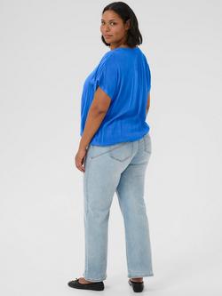 KAFFE KCami Viscose Short Sleeve Top, Mid Blue - view 2, Mid Blue