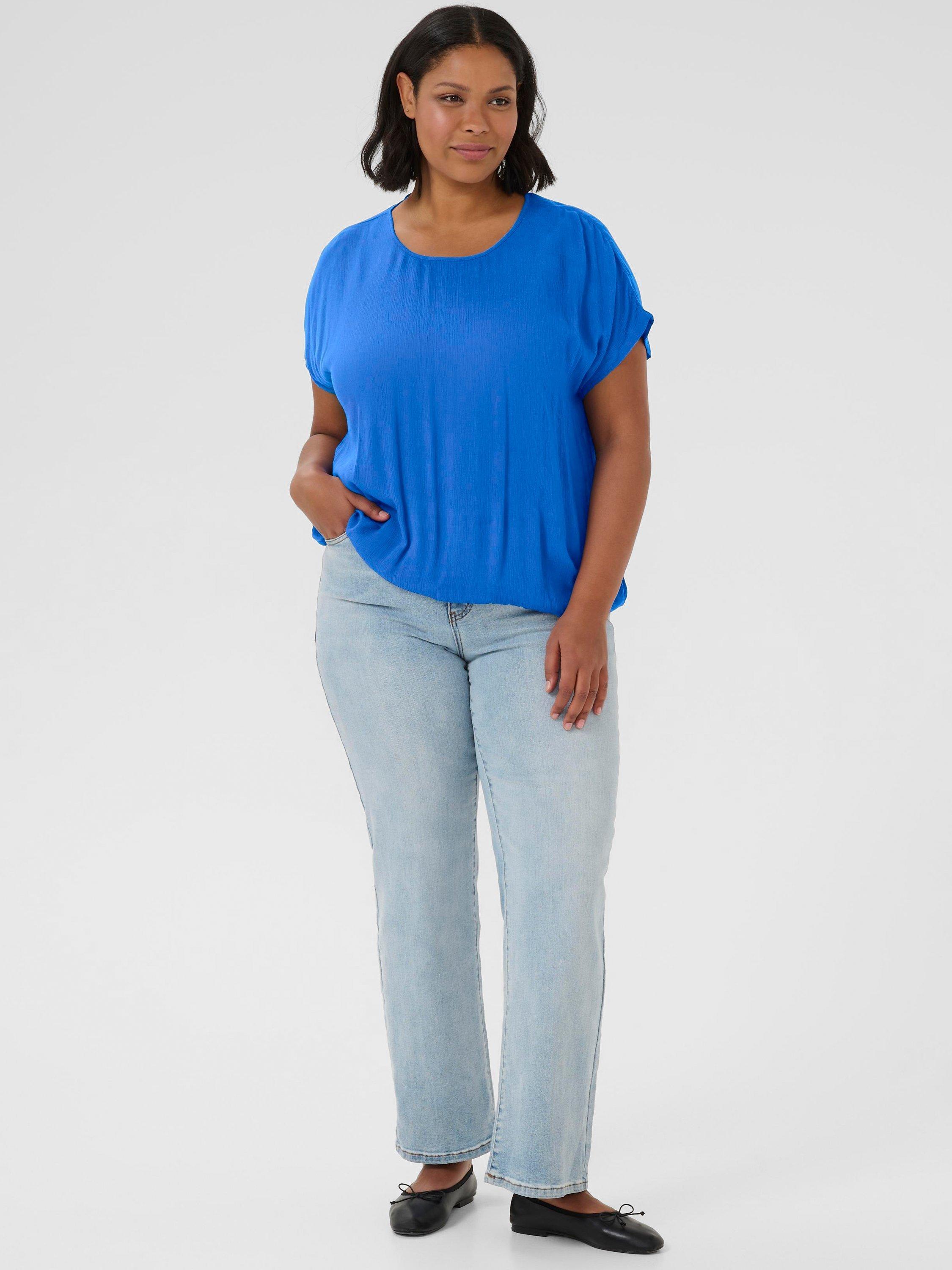 Product image 3 of 6, which shows KAFFE KCami Viscose Short Sleeve Top, Mid Blue, 20