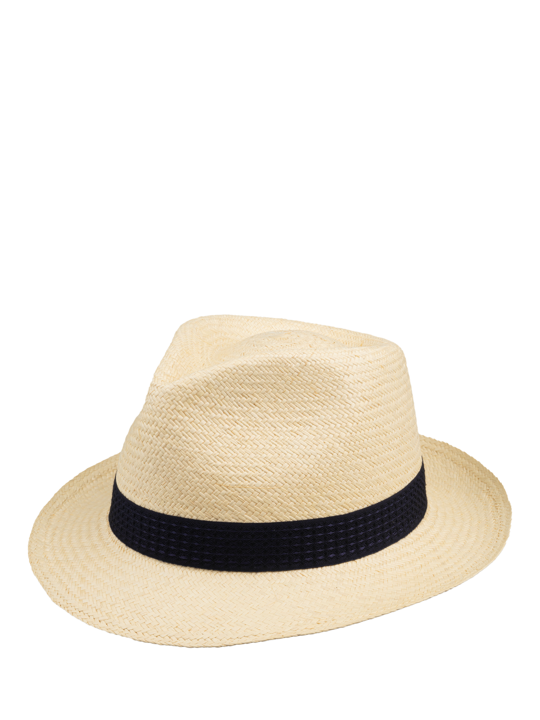 Product image 1 of 4, which shows Christy Headband Trilby Panama Hat, Ivory/Navy Waffle, M