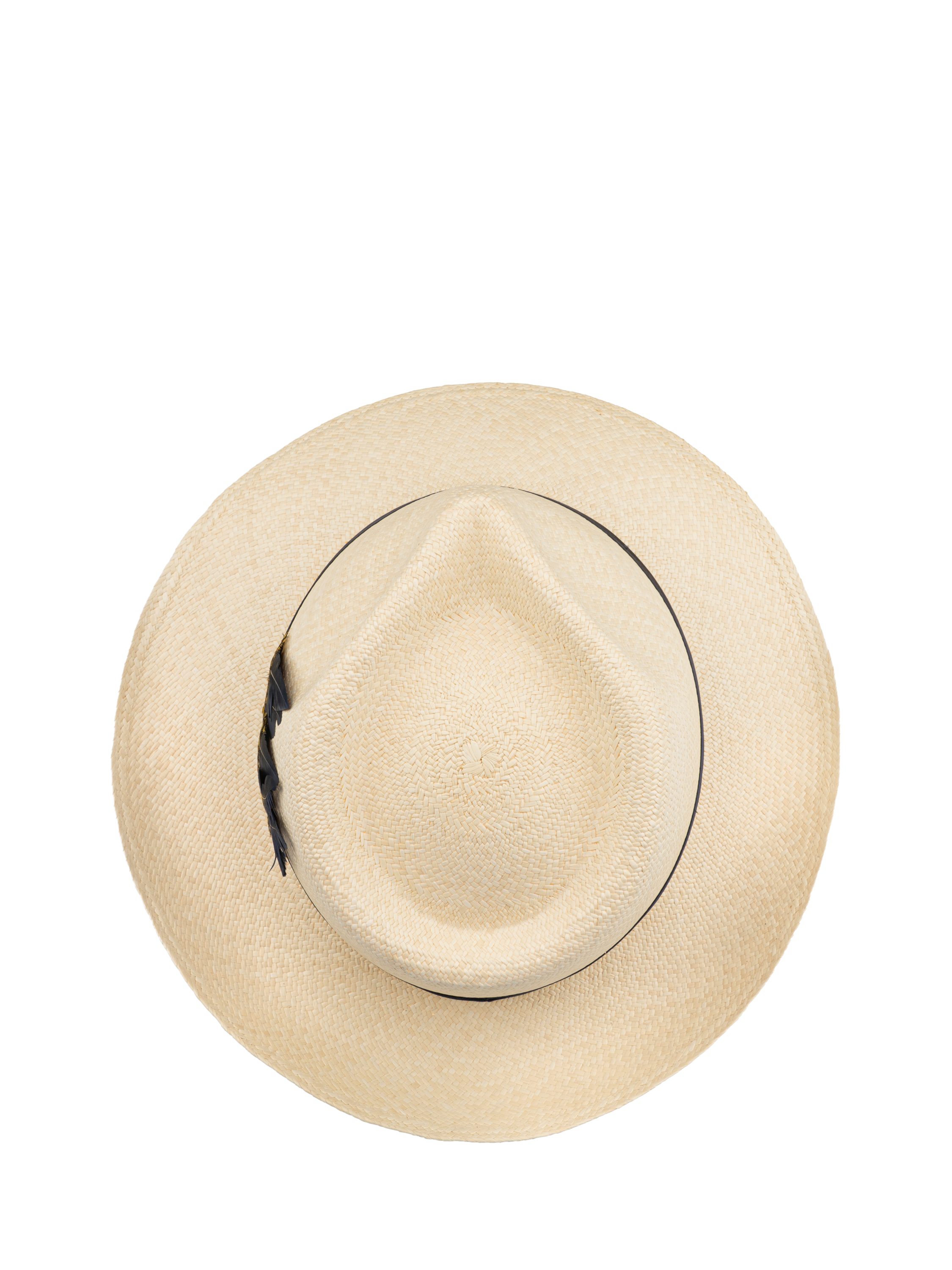 Product image 6 of 6, which shows Christy Feather Headband Trilby Panama Hat, Ivory/Navy Satin, M
