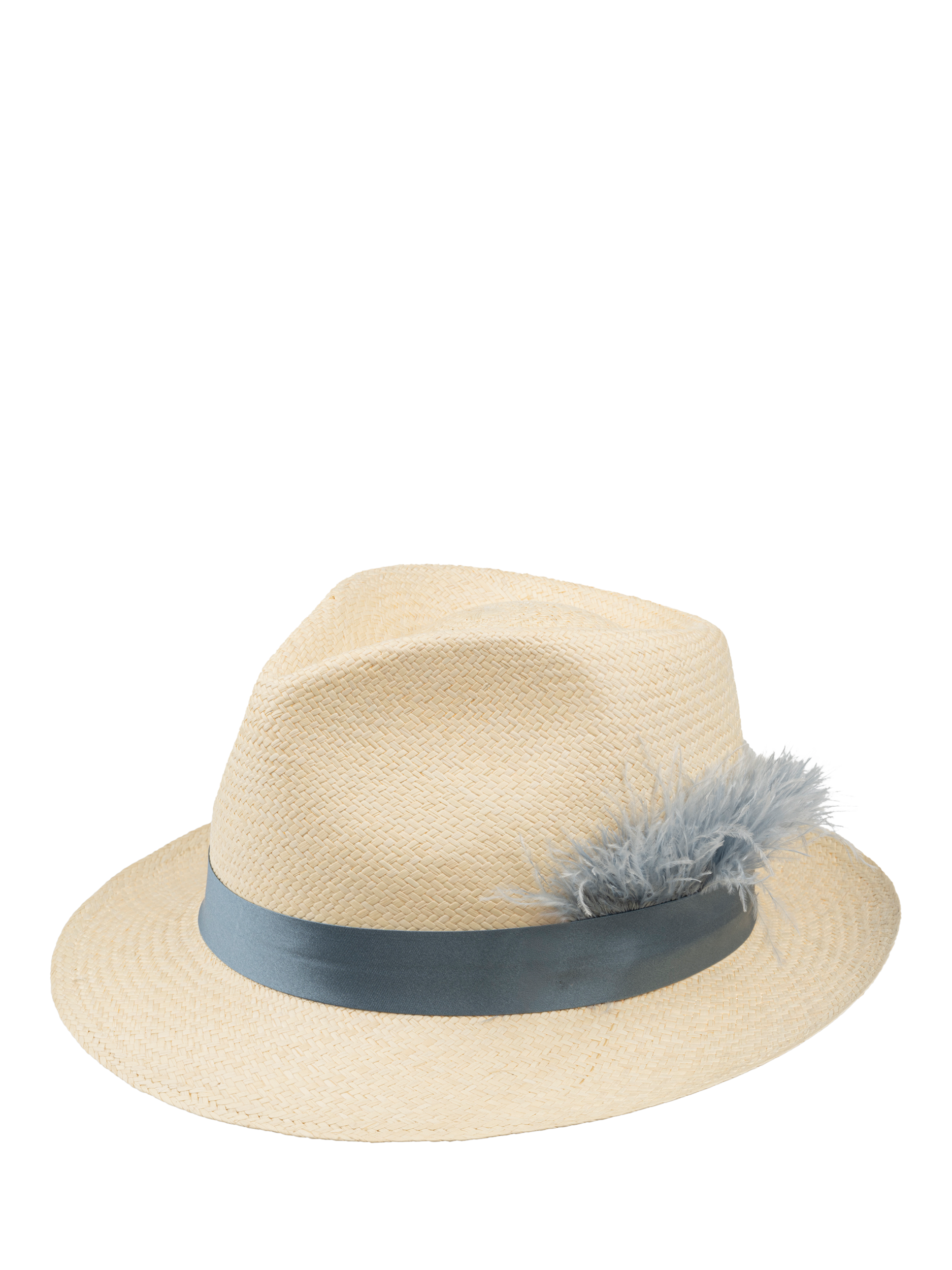 Product image 1 of 6, which shows Christy Trilby Panama Hat, Ivory/Light Blue, M