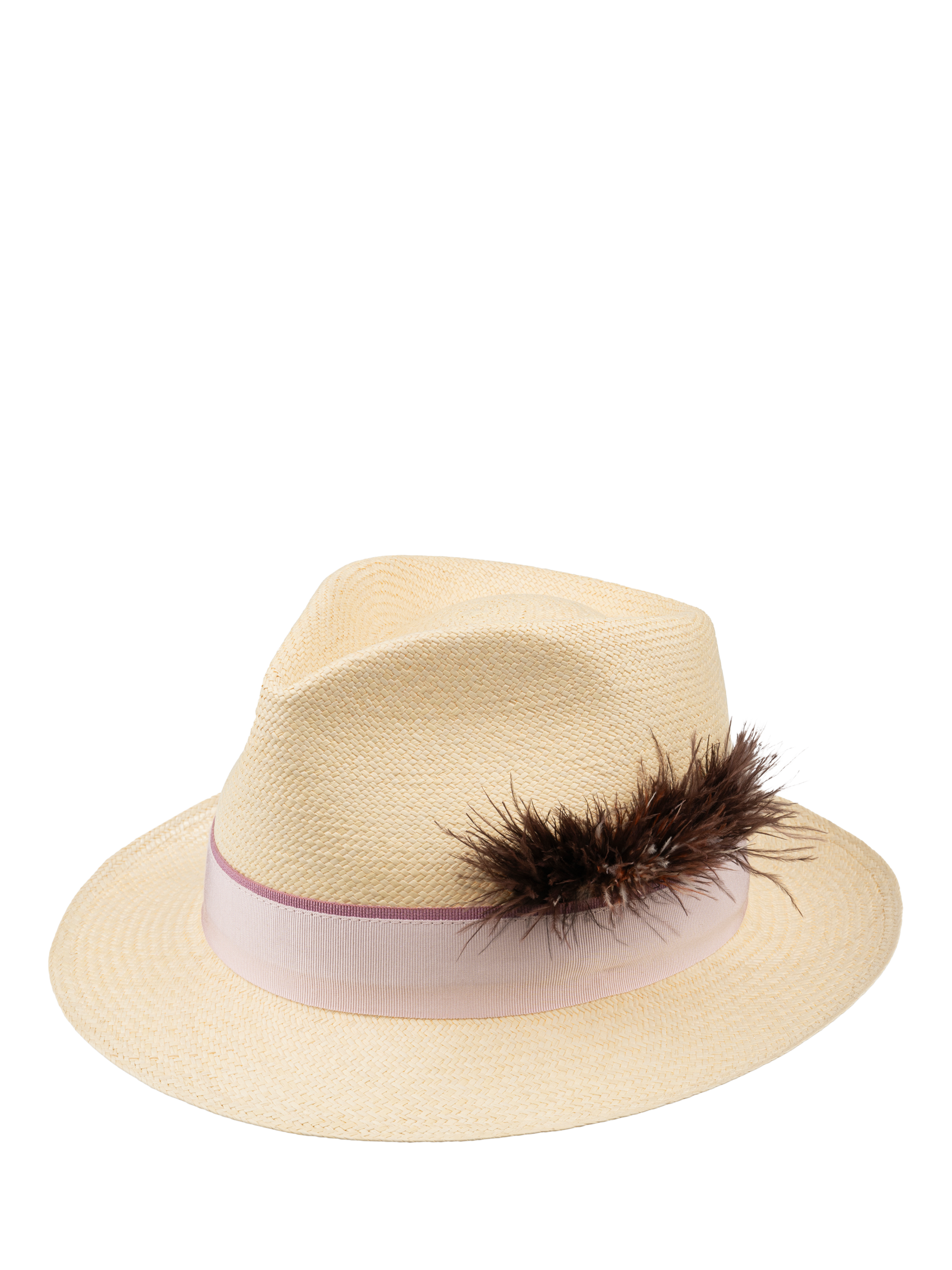 Product image 1 of 6, which shows Christy Trilby Panama Hat, Ivory/Pink, M