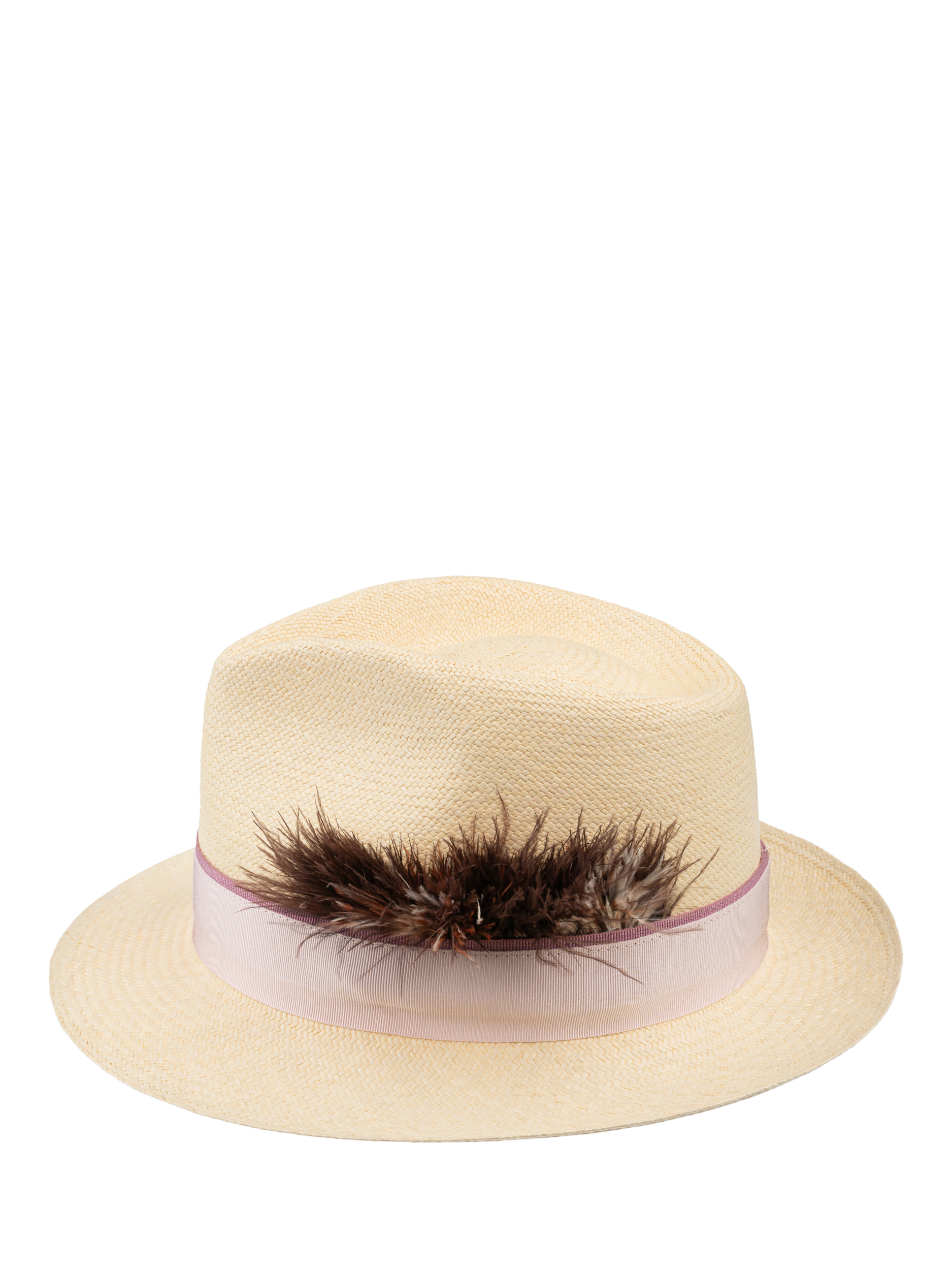 Product image 4 of 6, which shows Christy Trilby Panama Hat, Ivory/Pink, M