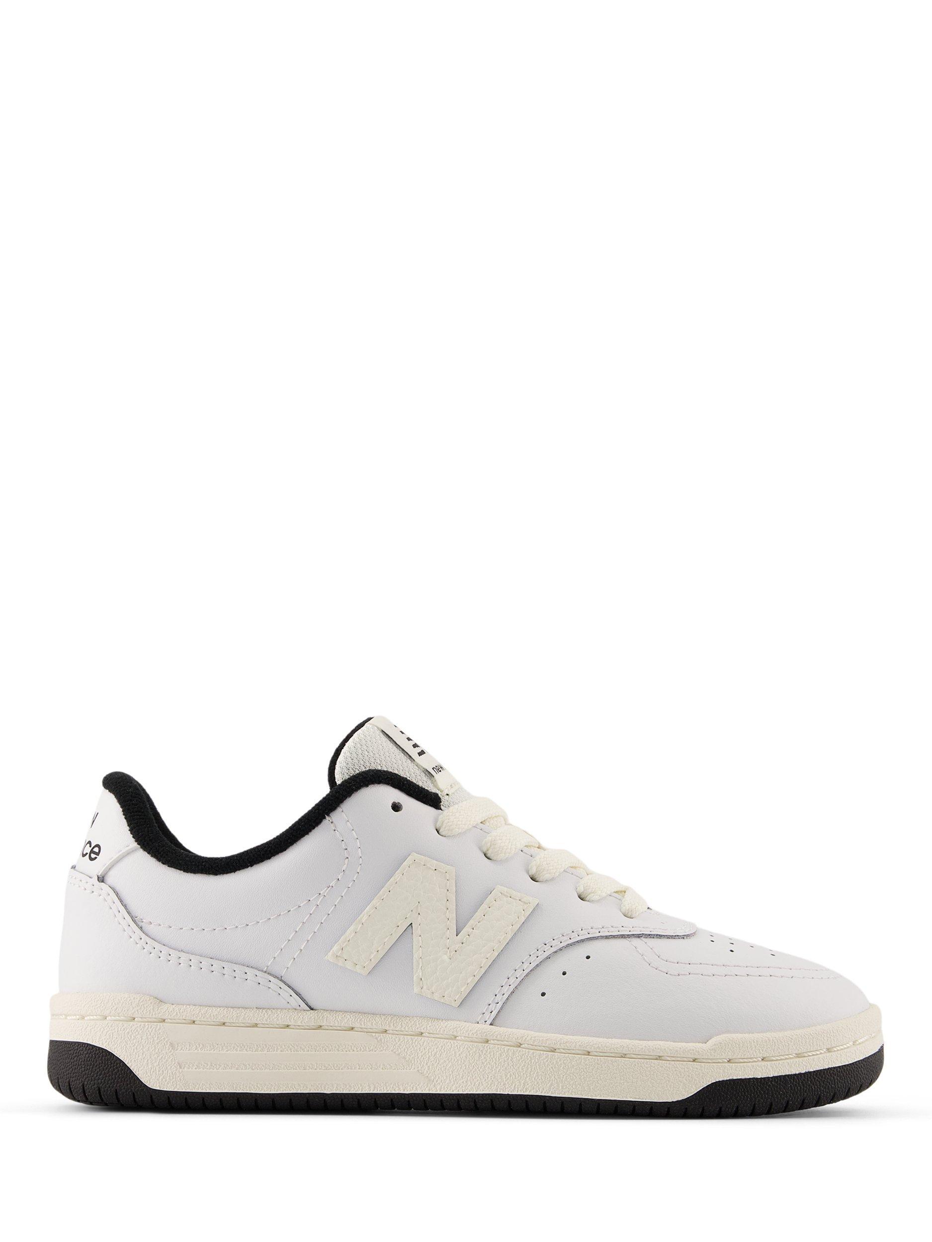 Product image 1 of 5, which shows New Balance Kids' B80 Leather Lace Up Trainers, Black/White, 3