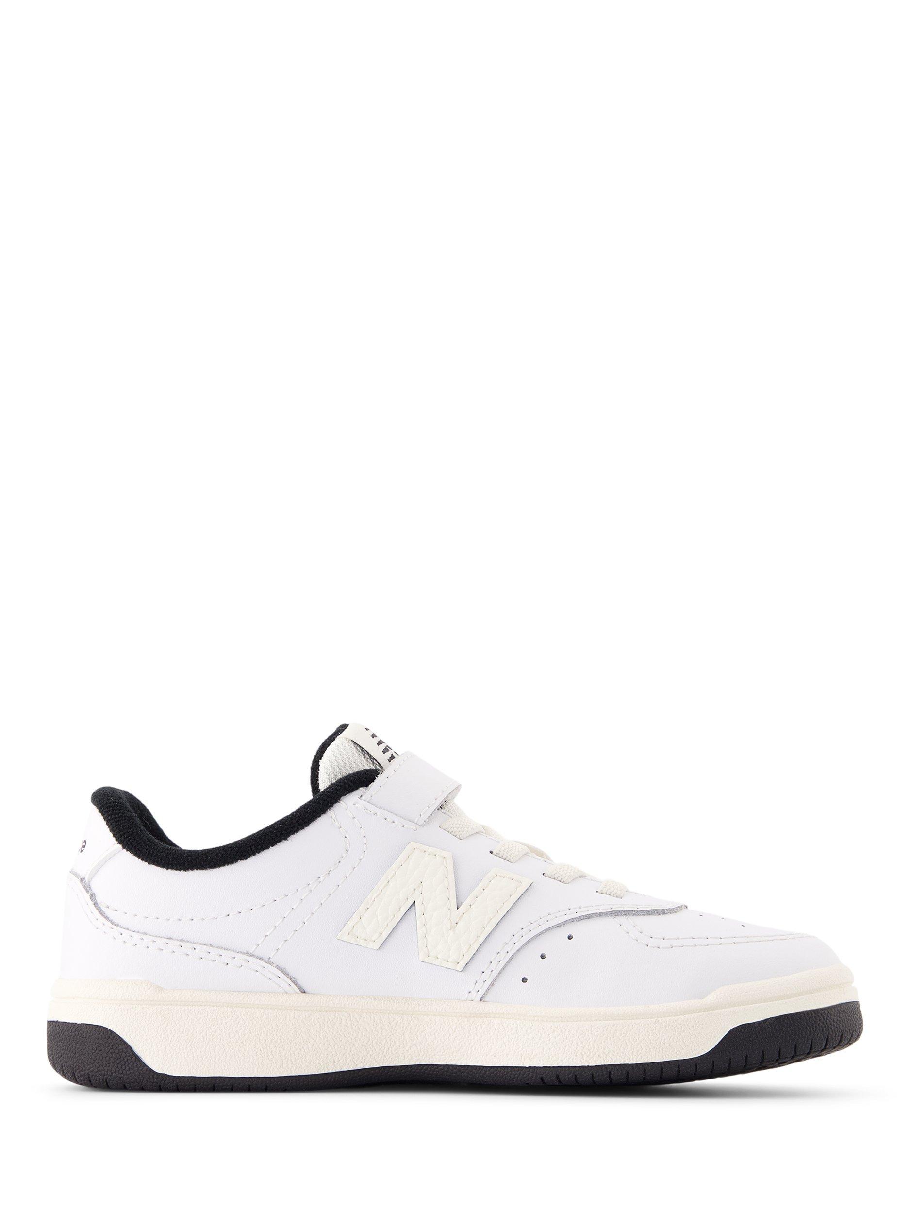 Product image 1 of 4, which shows New Balance Kids' B80 Leather Lace Up Trainers, Black/White, 10 Jnr