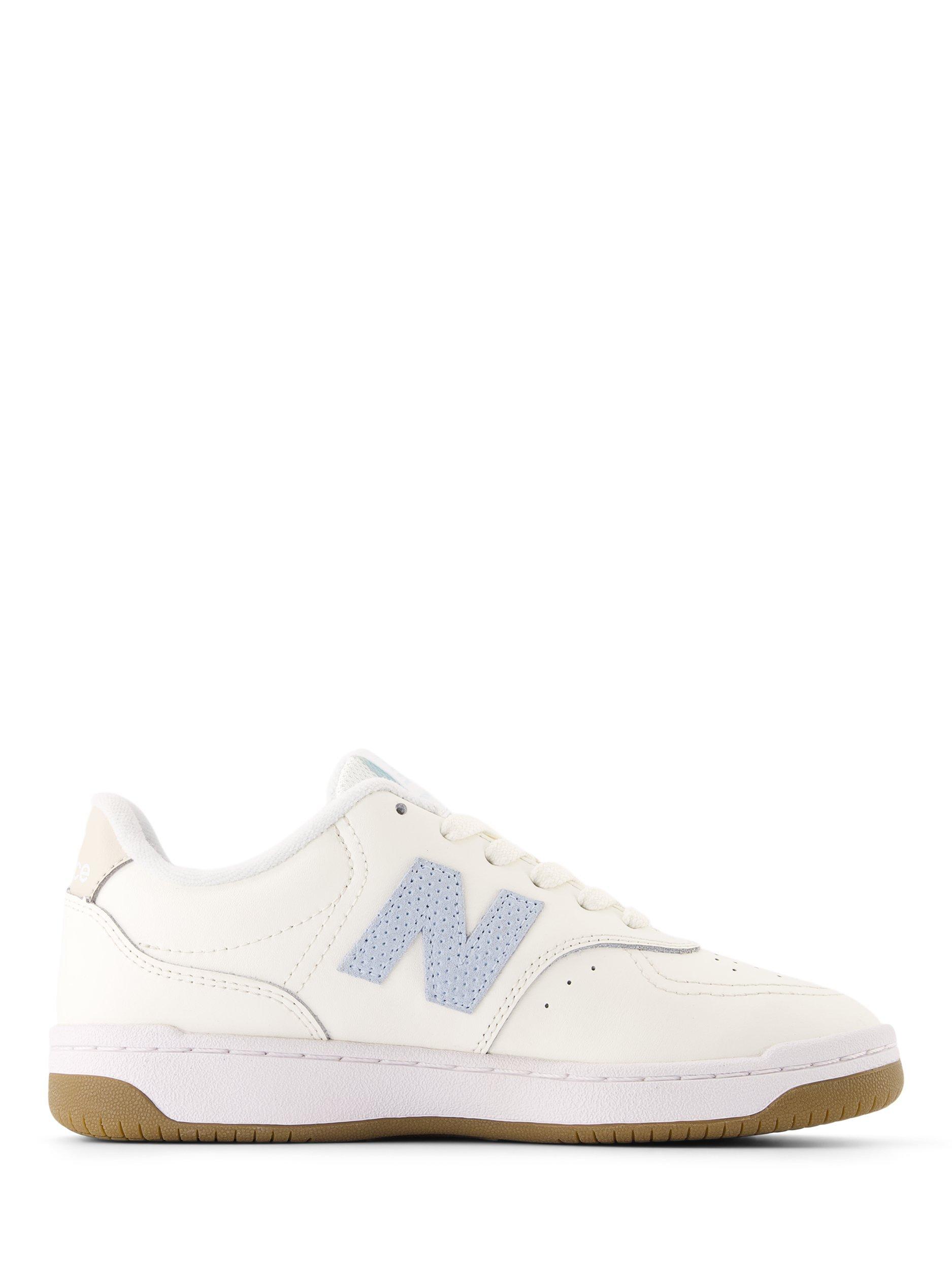 Product image 1 of 6, which shows New Balance Kids' B80 Leather Lace Up Trainers, Neutral/Blue, 3