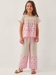 Monsoon Kids' Cotton Linen Blend Broderie Top, Ivory