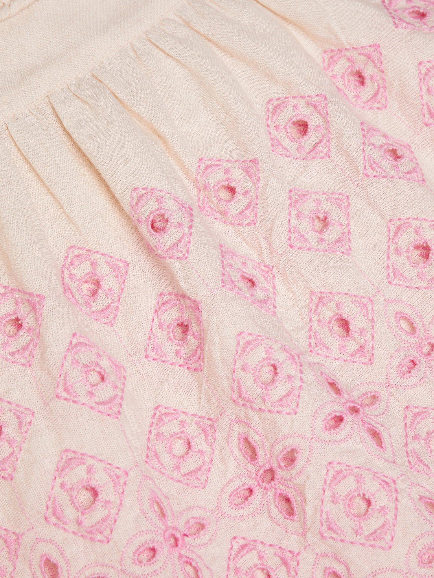 Product image 4 of 4, which shows Monsoon Kids' Cotton Linen Blend Broderie Top, Ivory, 3 years
