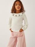 Monsoon Kids' Cotton Embroidered Scalloped Top, Ivory