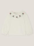Monsoon Kids' Cotton Embroidered Scalloped Top, Ivory