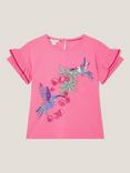 Monsoon Kids' Cotton Sequin Hummingbird T-Shirt, Pink
