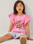 Monsoon Kids' Floral Sequin Frill Top, Pink