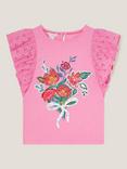 Monsoon Kids' Floral Sequin Frill Top, Pink