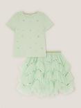 Monsoon Kids' Ruffle Beaded T-Shirt & Skirt Set, Green