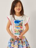 Monsoon Kids' Cotton Ruffle Sleeve Resort Print T-Shirt, Ivory, Ivory