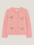 Monsoon Kids' Long Sleeved Sequin Bow Button Cardigan, Pink