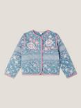 Monsoon Girl's Paisley Denim Look Quilted Jacket, Blue