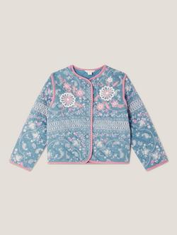 Monsoon Girl's Paisley Denim Look Quilted Jacket containing LENZING™ ECOVERO™ Viscose, Blue