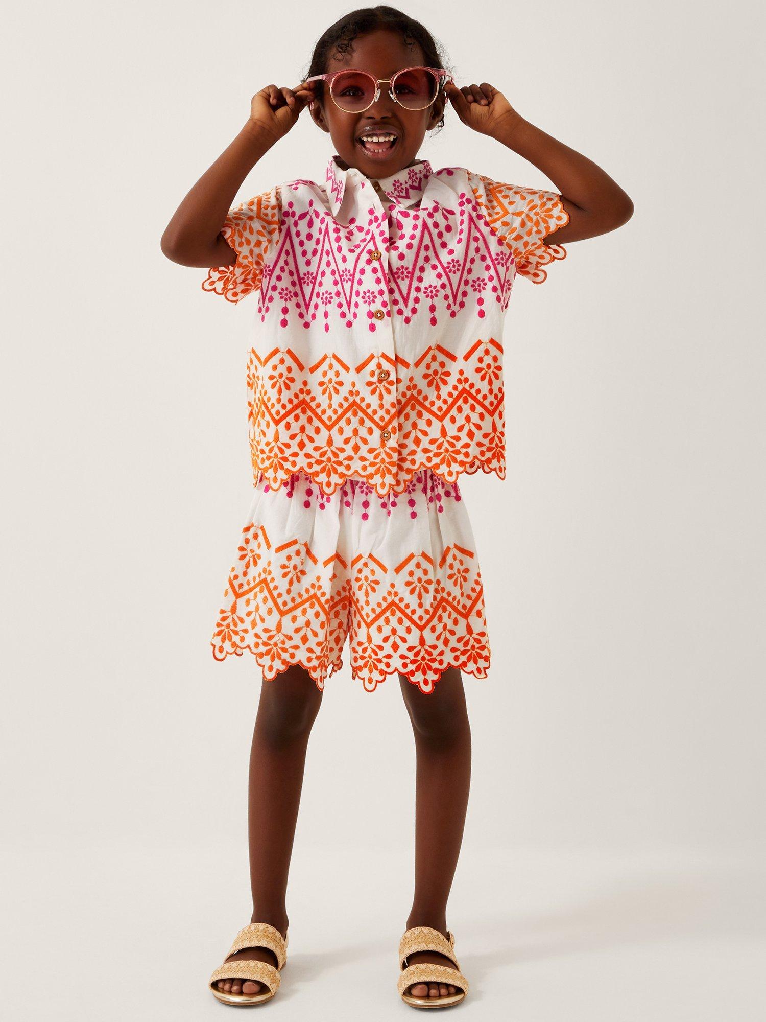 Product image 1 of 4, which shows Monsoon Kids' Cotton Short Sleeve Embroidered Shirt, White, 3 years