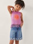 Monsoon Kids' Cotton Broderie Shorts, Blue