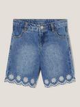 Monsoon Kids' Cotton Broderie Shorts, Blue