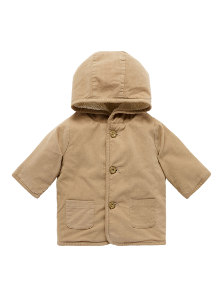 Purebaby Baby Corduroy Shearling Hooded Jacket, Mushroom, Mushroom