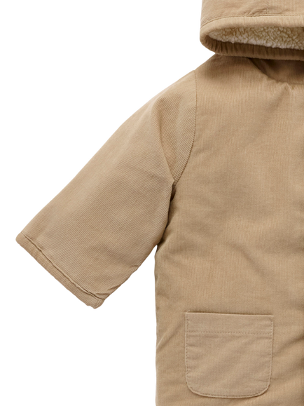 Purebaby Baby Corduroy Shearling Hooded Jacket, Mushroom - view 2, Mushroom