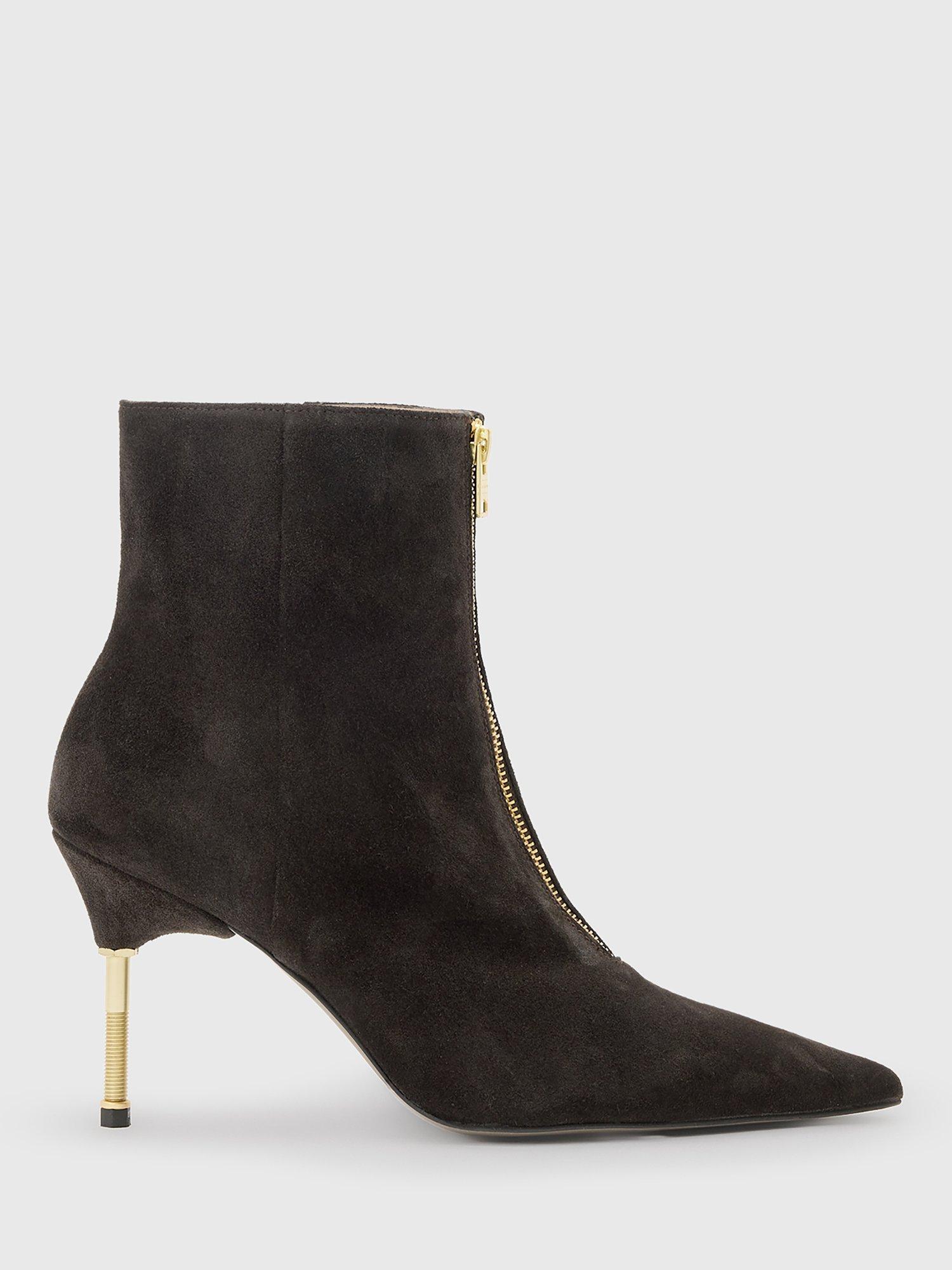 Product image 1 of 5, which shows AllSaints Natasha Suede Stiletto Boots, Bitter Brown, EU40