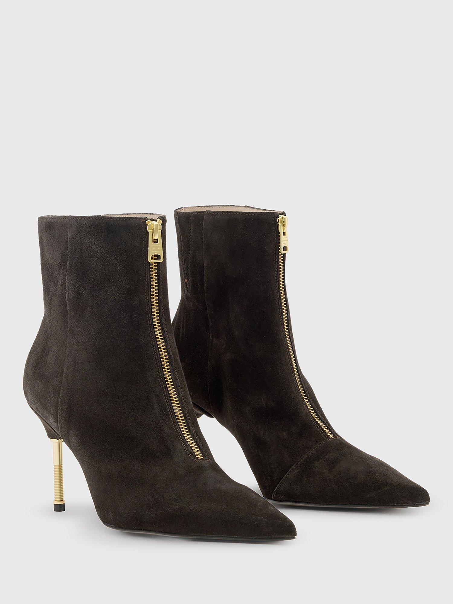 Product image 3 of 5, which shows AllSaints Natasha Suede Stiletto Boots, Bitter Brown, EU40