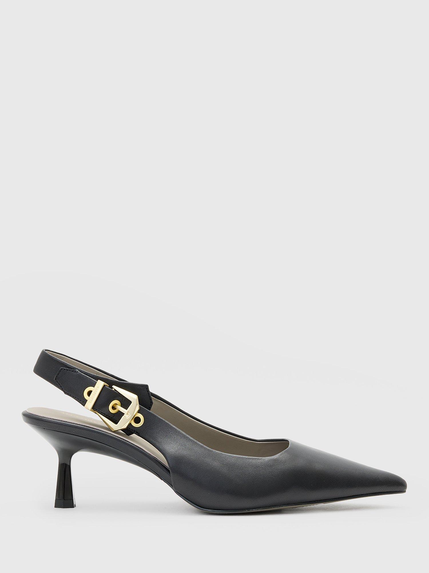 Product image 1 of 1, which shows AllSaints Idiya Leather Pointed Buckle Slingback Courts, Black, EU39