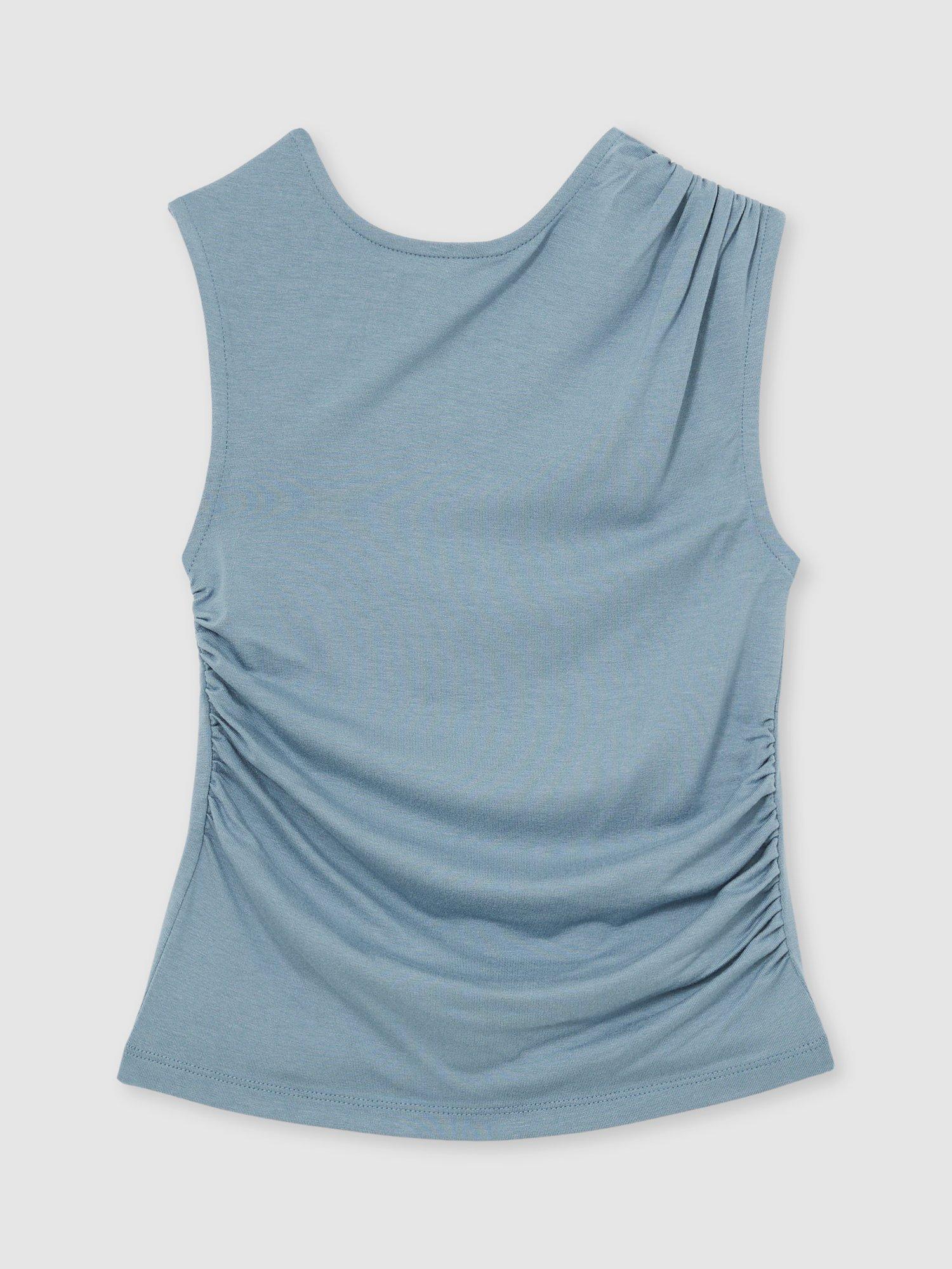 Product image 1 of 4, which shows Reiss Kids' Jasmine Sleeveless Ruched Vest, Blue, 3-4 years