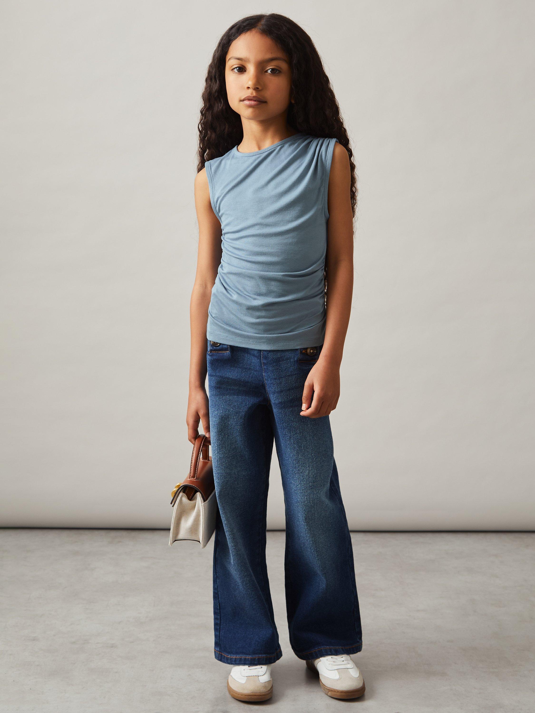Product image 2 of 4, which shows Reiss Kids' Jasmine Sleeveless Ruched Vest, Blue, 3-4 years