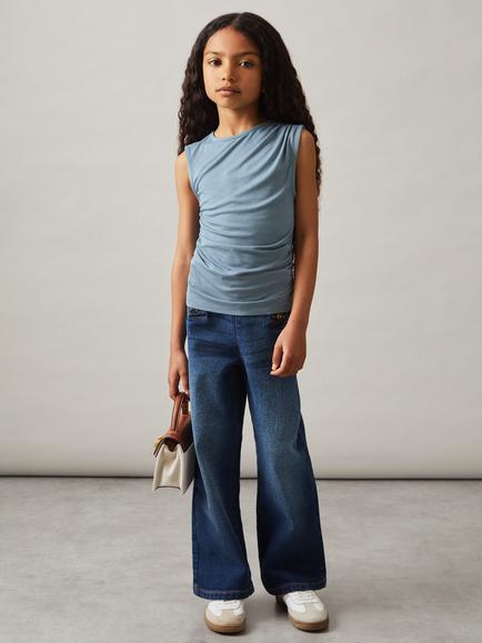 Reiss Kids' Jasmine Sleeveless Ruched Vest, Blue - view 2, Blue