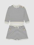 Reiss Kids' Cotton Blend Striped Short Tracksuit, Navy/Ivory